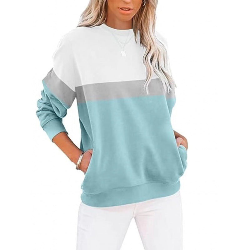 Women's Color-Block Long Sleeve Casual Sports Pullover Sweater