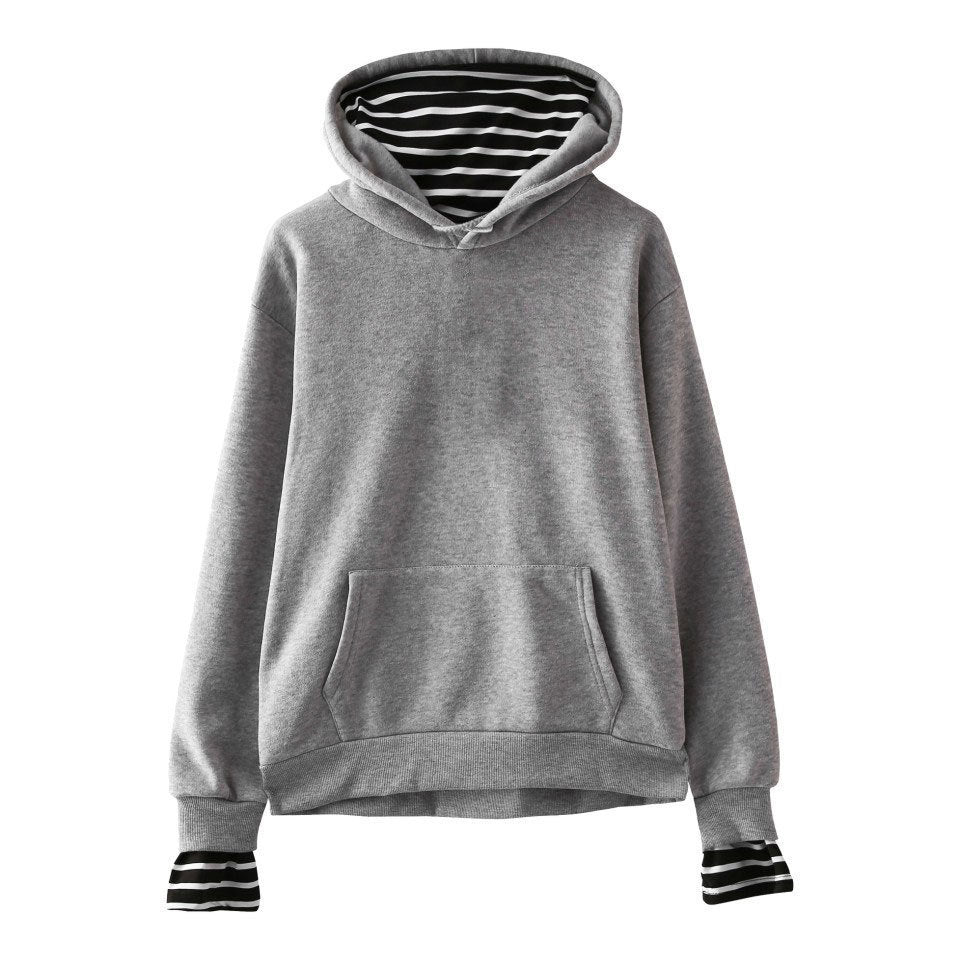 Trendy Korean Fleece Hooded Pullover False Two-Piece Sweatshirt