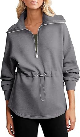 Women's Plus Size Half-Zip Drawstring Pullover Sweatshirt