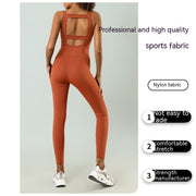 Backless One-Piece Pilates Workout Romper with Chest Pad