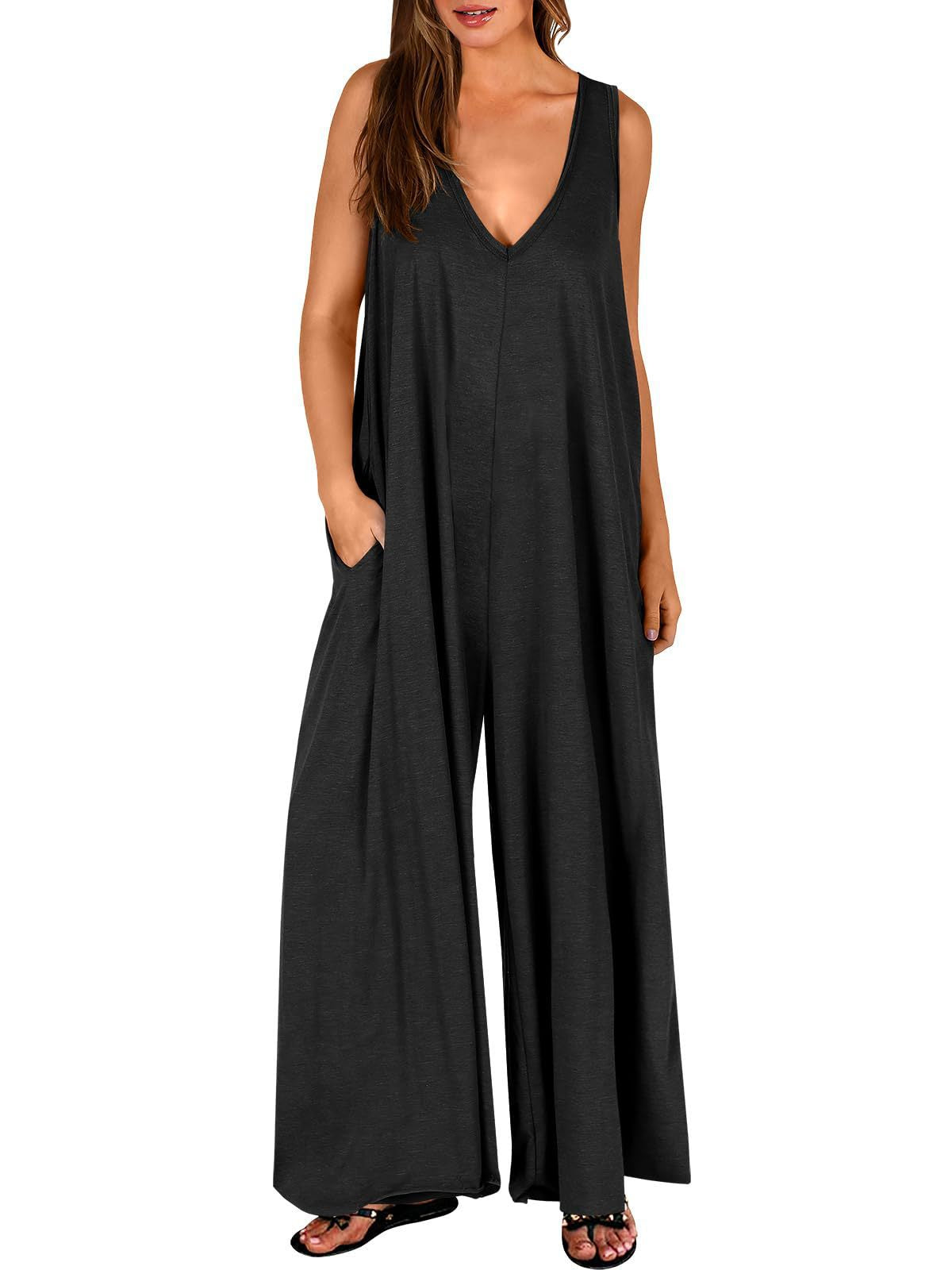 Women's Casual Wide-Leg Pocket Jumpsuit