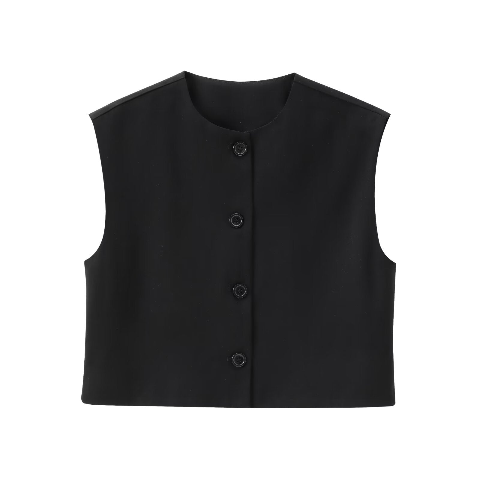 Fashion Solid Color Decorated Row Button Sleeveless Vest Top
