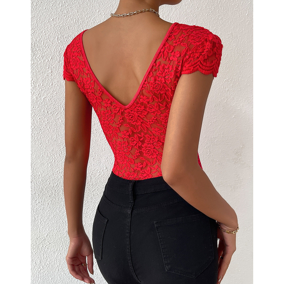 Women's Fashion Solid Color Lace Jumpsuit