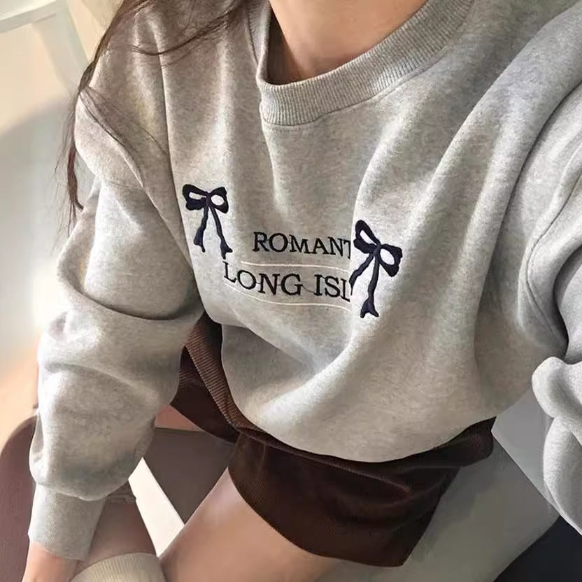 Retro Bowknot Embroidered Oversized Terry Sweater