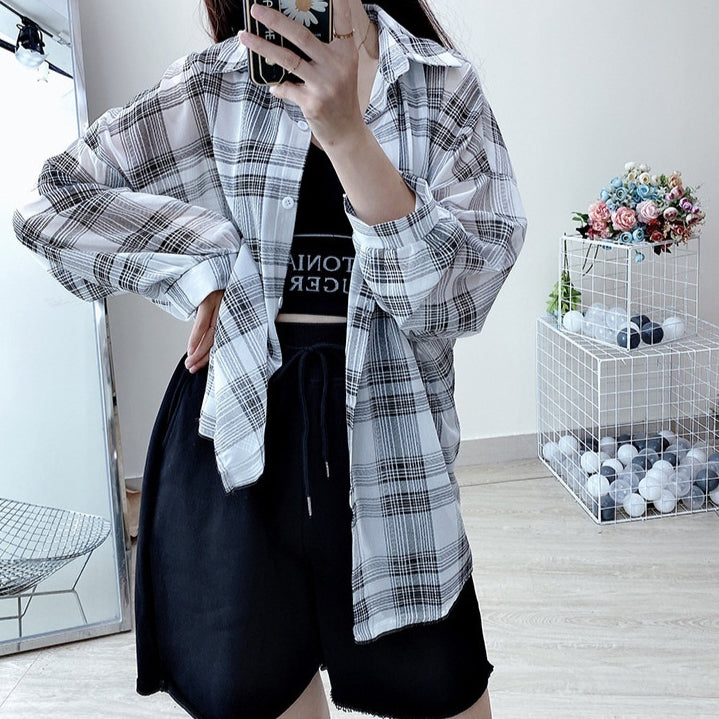 Women's Loose Long Sleeve Lapel Single Breasted Ultra-thin Cardigan Shirt