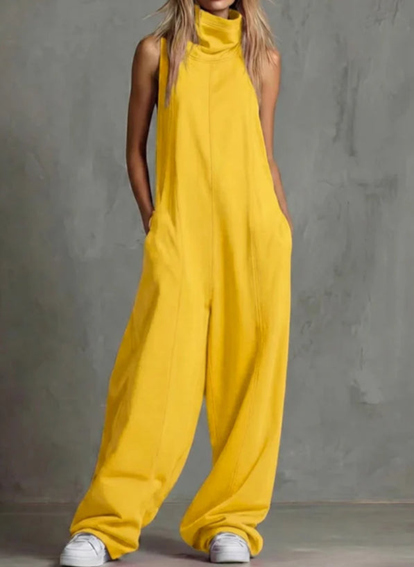 Casual Style Solid-color Sleeveless Loose Women's One-piece Pants