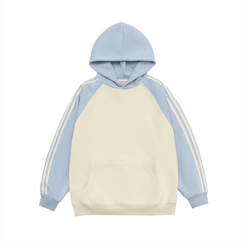 Unisex Contrast Stripe Raglan Pullover Casual Sweatshirt