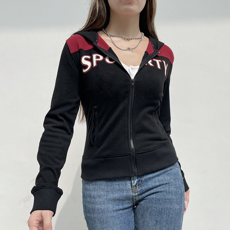 Streetwear Letter Print Slim Fit Sports Jacket