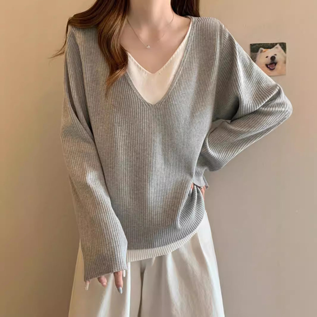 Women's V-Neck Slimming Loose Long Sleeve Top