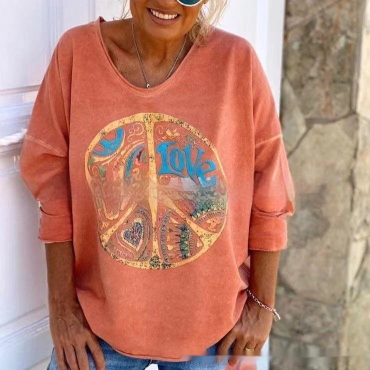 Cozy Floral Print Loose Long Sleeve Sweater