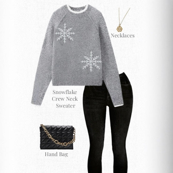 Autumn and Winter Half-high Collar Crocheted Gray Sweater