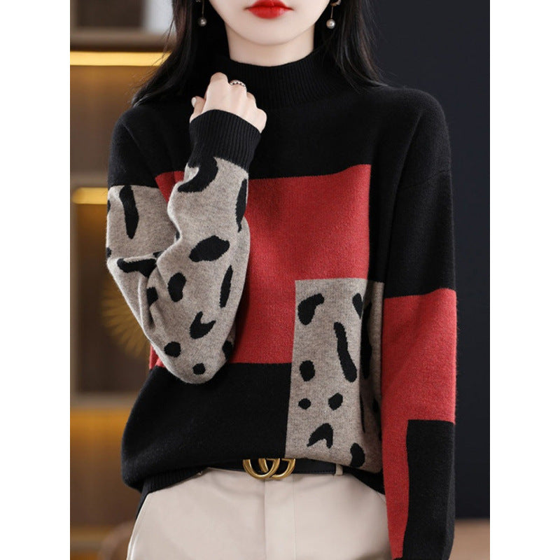Womens Half-turtleneck Color-block Base Layer Top Extra-soft and Thick