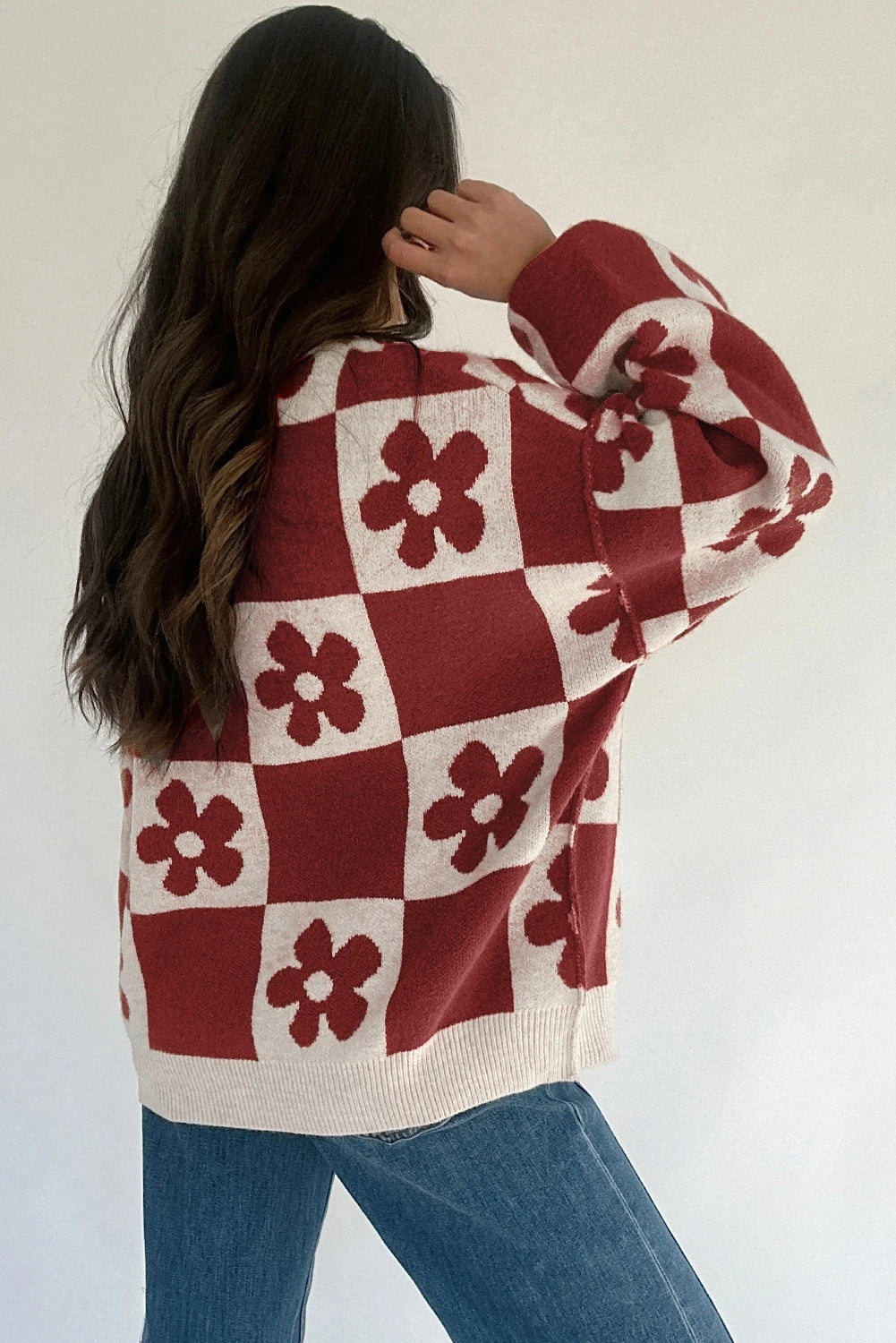 Black Henry Plaid Collar Loose Sweater