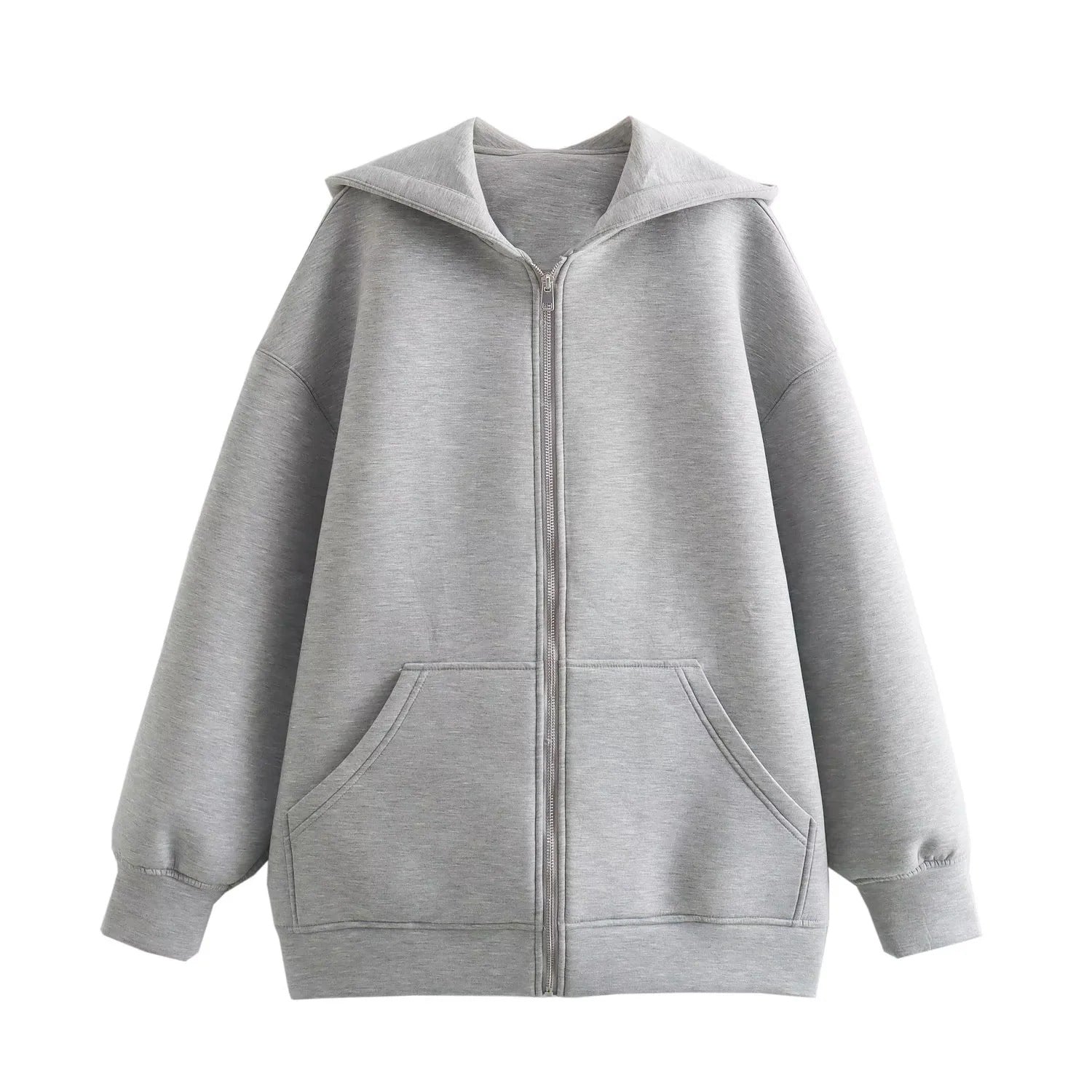 Women's Casual Gray Zip Cotton Sweatshirt