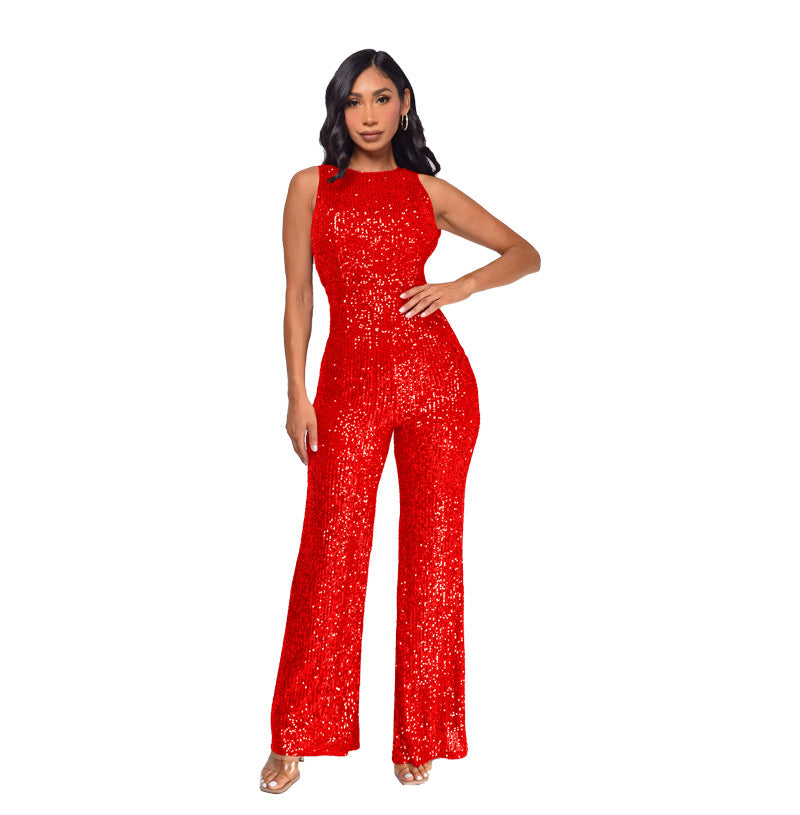 Women's Slim-Fit Wide-Leg Sleeveless Jumpsuit
