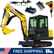 3.5‑Ton Compact Mini Excavator – 25 HP Diesel Engine – Includes Rake, Hydraulic Breaker, Auger Drill, Wide Mud Bucket, and Hydraulic Thumb Clip