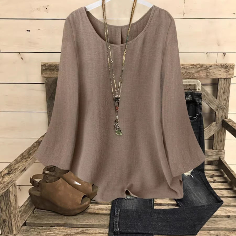 Loose-Fit Long-Sleeve Crew Neck Top – Effortless Comfort & Style