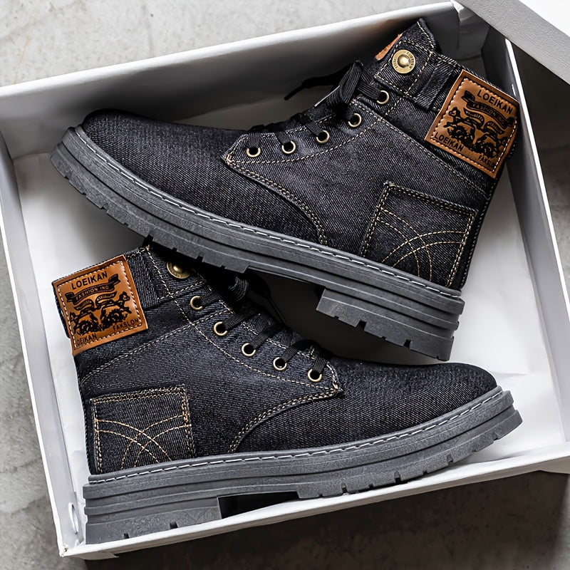 Men's Vintage Chunky Lug Sole Combat Ankle Boots – Lace‑Up Platform Short Booties, Non‑Slip Outdoor Shoes