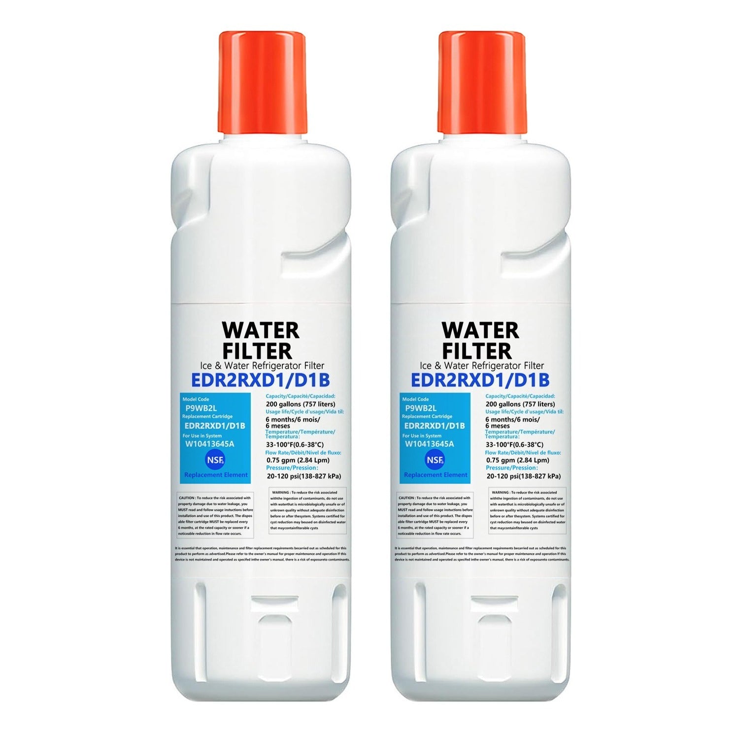 Refrigerator Water Filter Replacement – Compatible with Model EDR2RXD1, KAD2RXD1, WHR2RXD1, W10413645, P9KB2L, P9RFKB2L