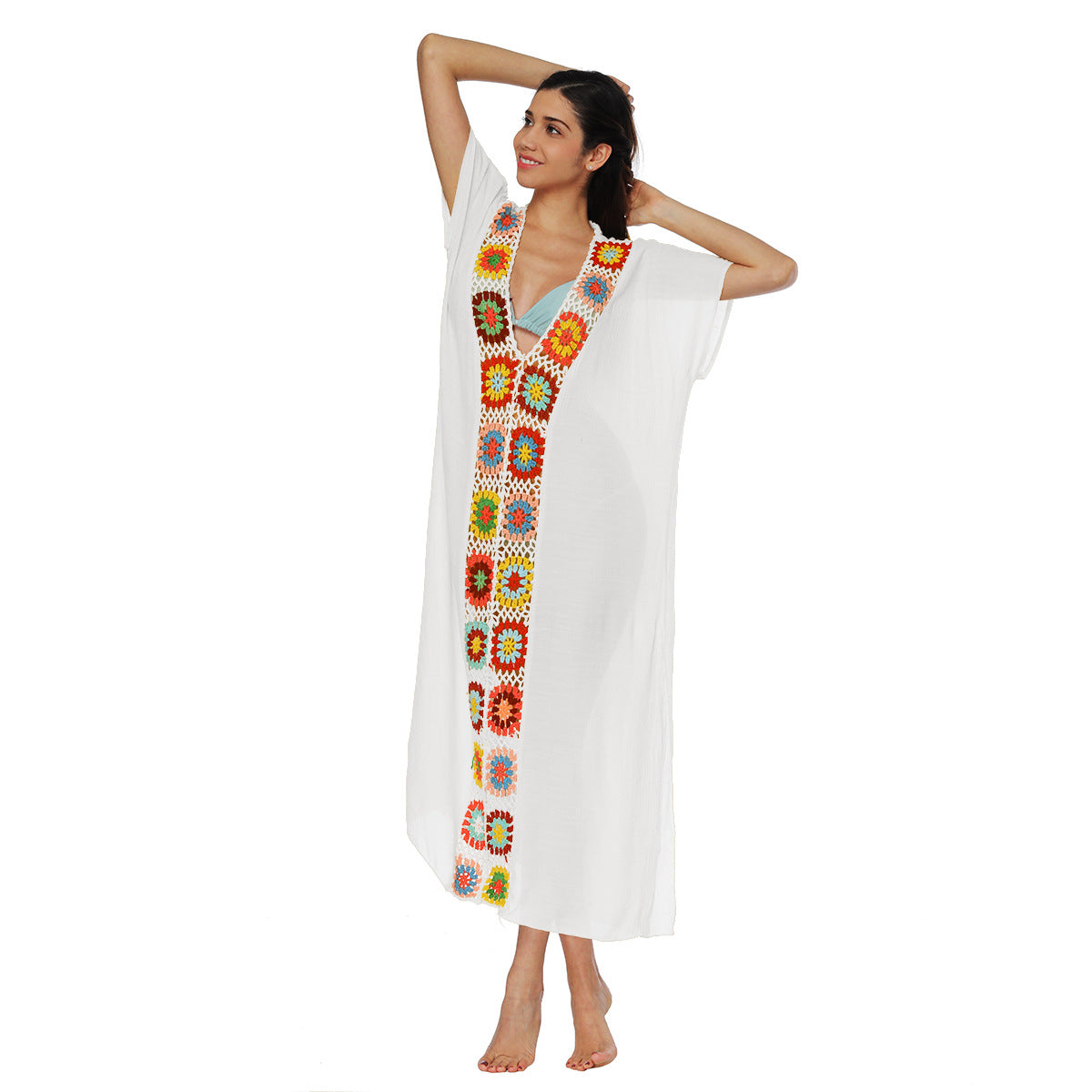 Hand-Knitted Patchwork Slit Maxi Dress
