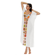 Hand-Knitted Patchwork Slit Maxi Dress