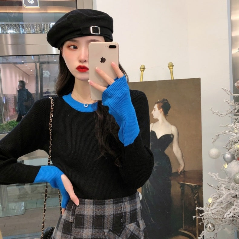 Women's Round-neck Sweater with Design Sense and Finger-loop Undershirt
