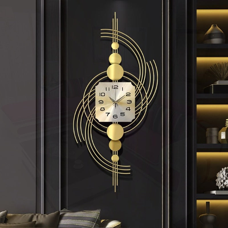 39.4" 3D Modern Metal Oversized Wall Clock with Golden Geometric Frame for Living Room