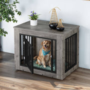 2-In-1 Dog Crate Furniture, 30 In Iron-Wood Indoor Dog Cage Table With Steel Lock And Waterproof Top, Gray