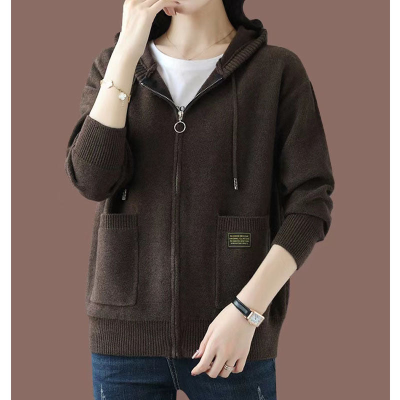 Casual Fashionable Outerwear Zipper Hooded Sweater