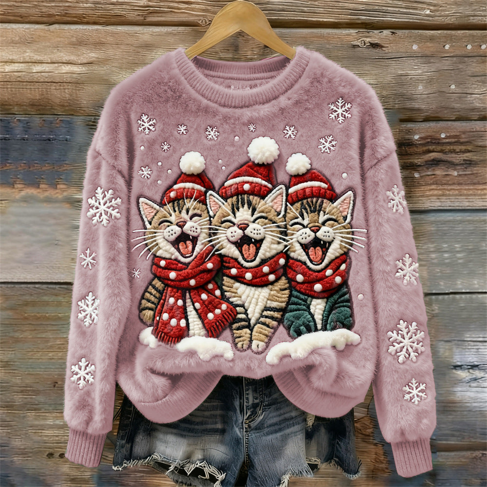 3d Digital Print Pattern Christmas Women's Round Neck Sweatshirt
