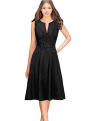 Sleeveless Waist-cinched A-line Dress with a Deep V-neck