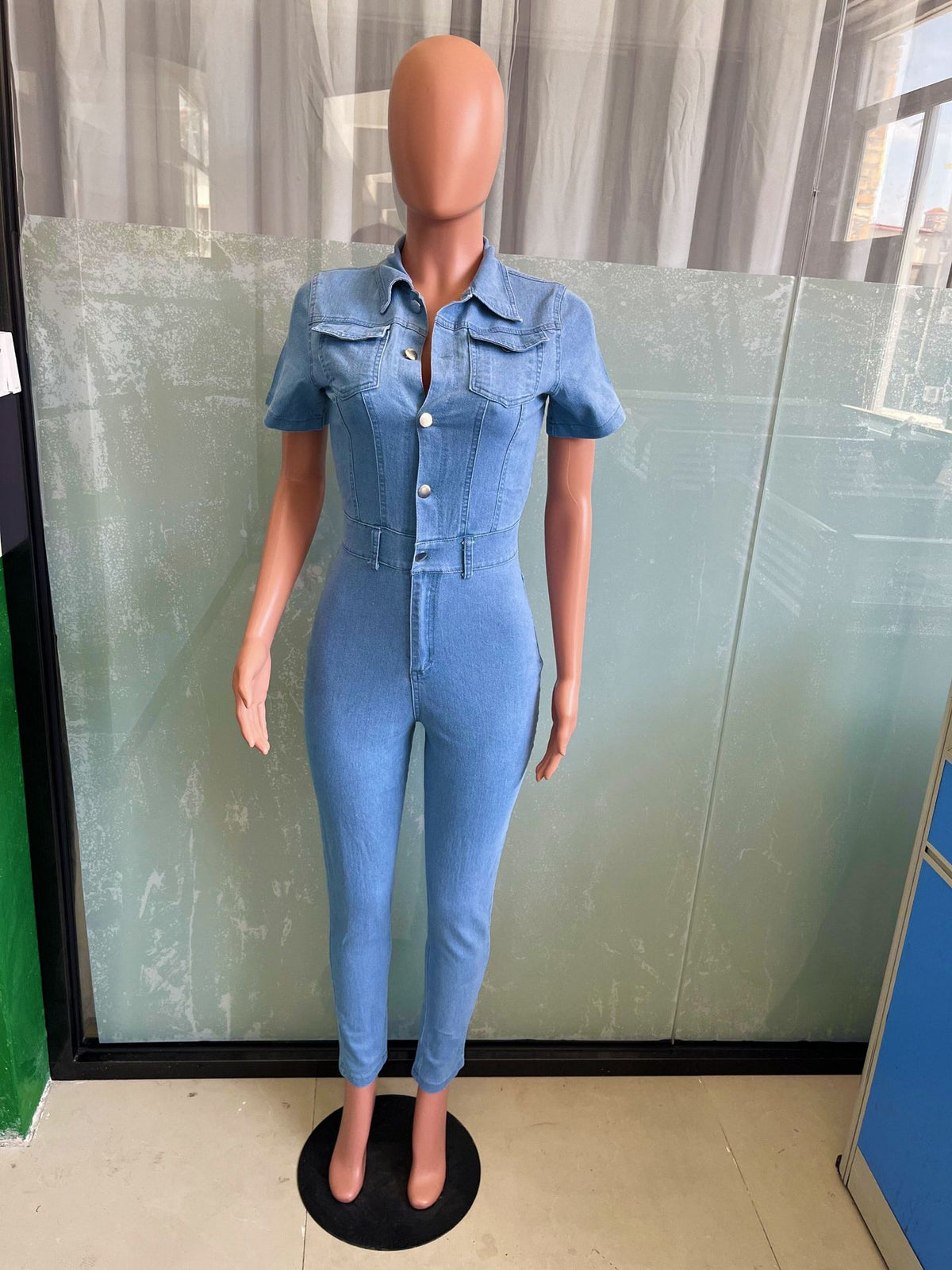 Women's Distressed Skinny Denim Jumpsuit Romper