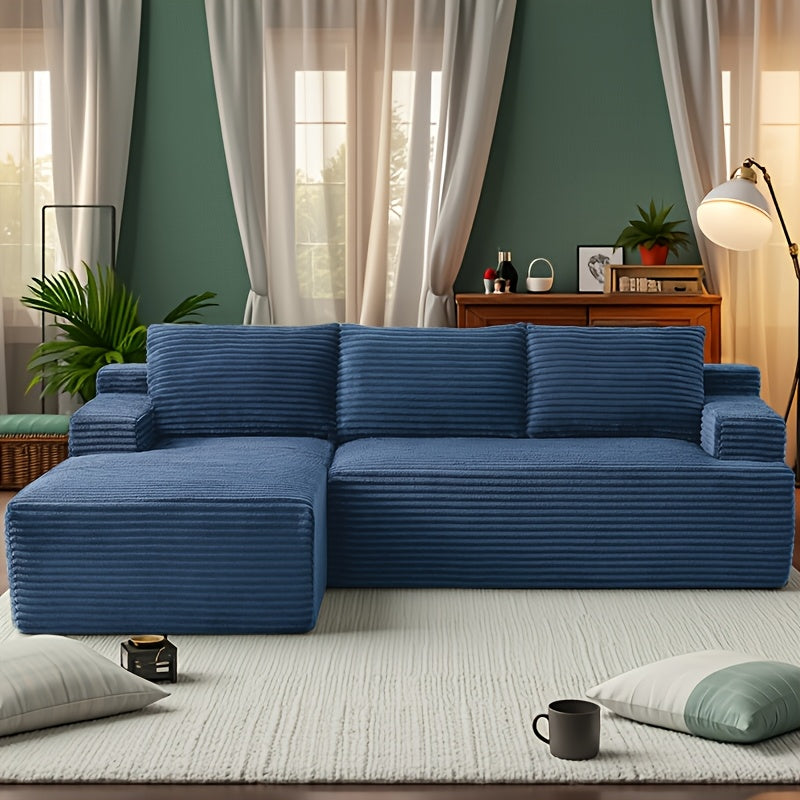 Left chaise L-shaped sectional sofa with memory foam cushions and corduroy upholstery
