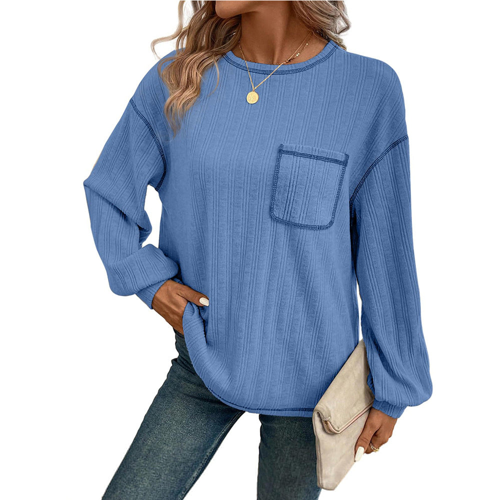 Striped Brushed Pocket Tee for Women