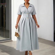 Womens New Lapel-neck Short-sleeve Dress