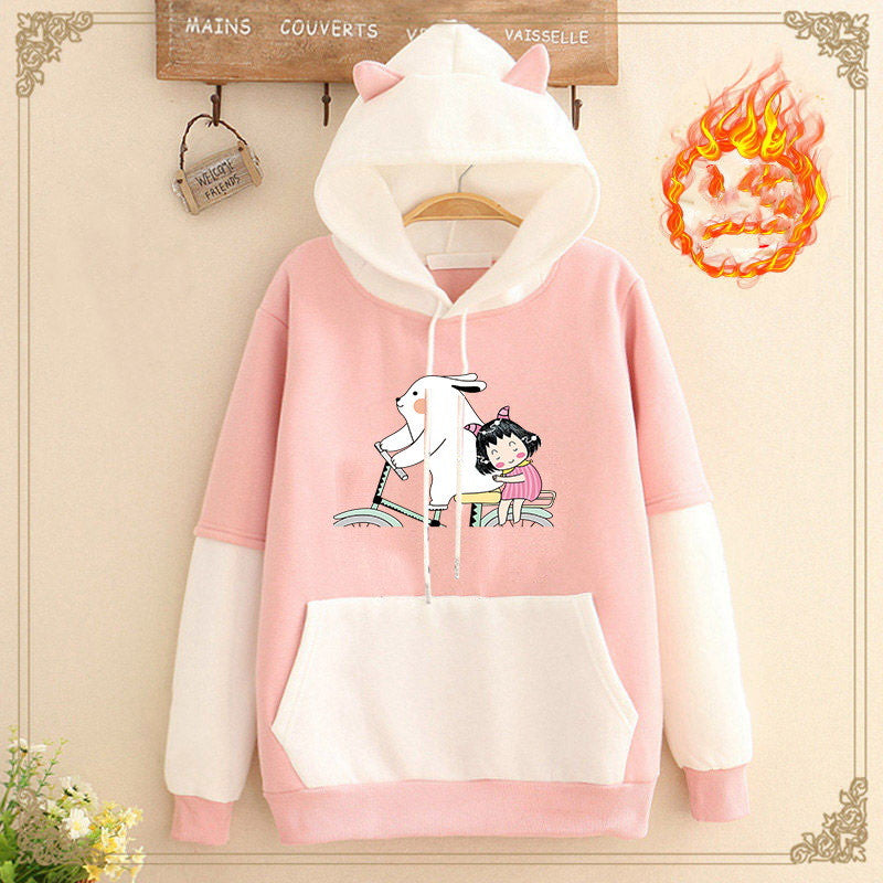Plush Velvet Thickened Colorblock Student Hoodie