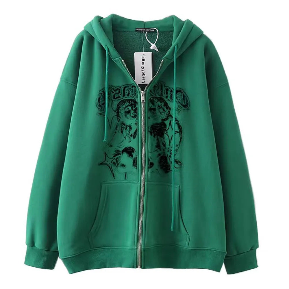 Women's Angel Wings Zip-Up Casual Streetwear Hoodie