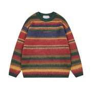 Women's American-style Contrast Striped Round Neck Sweater Autumn