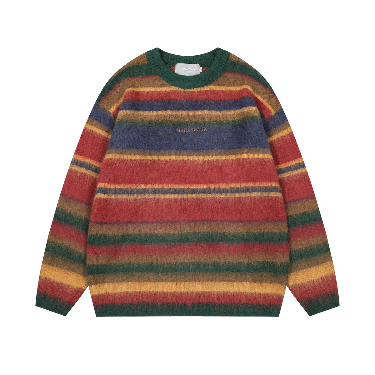 Women's American-style Contrast Striped Round Neck Sweater Autumn