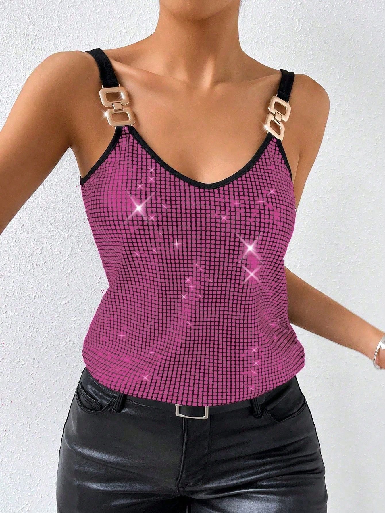 Summer Sequined Suspender Chain Vest Top Women's  Clothing