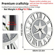 Wall Crushed Diamond Clock Silver Glass Mirrors Round Roman Numerals Clocks Sparkle Twinkle Crushed Crystal Diamond Wall Clock for Wall Decoration Home Decor