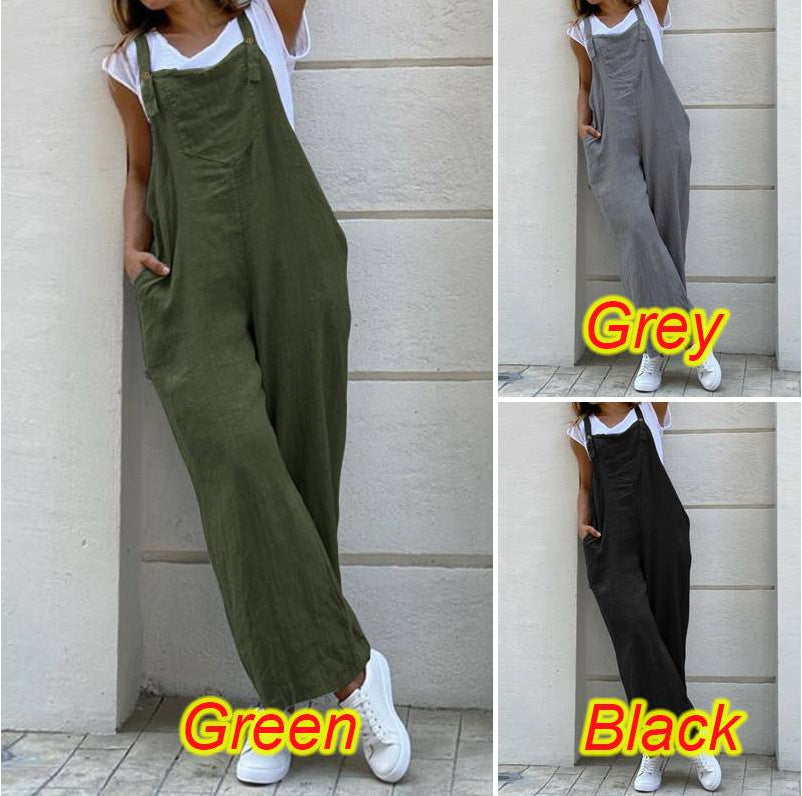 High Waist Sling Solid Color Long Jumpsuit