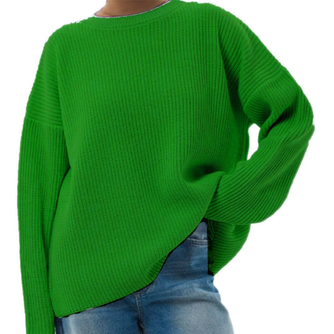 Spring and Autumn Loose Solid Color Knitted Pullover Sweater