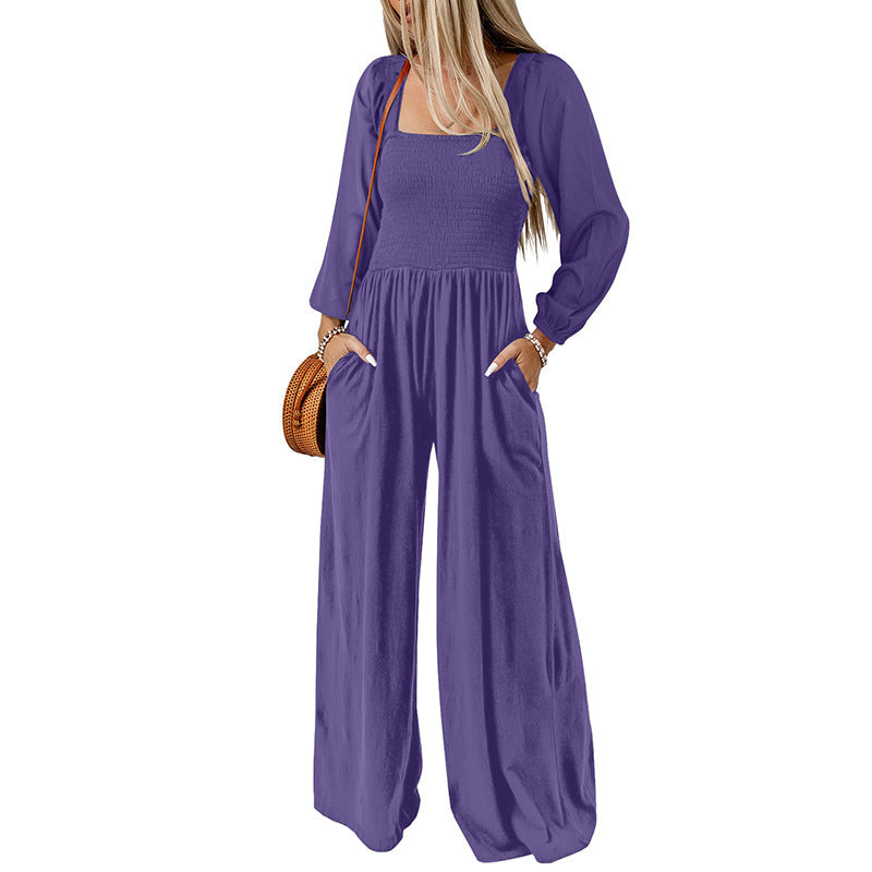 Women's Solid Color High-Waist Wide Leg Trousers