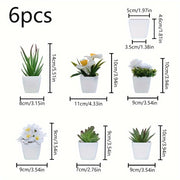 Set of 6 mini artificial potted succulent plants for home and office decor