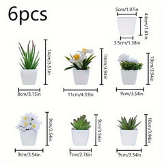 Set of 6 mini artificial potted succulent plants for home and office decor