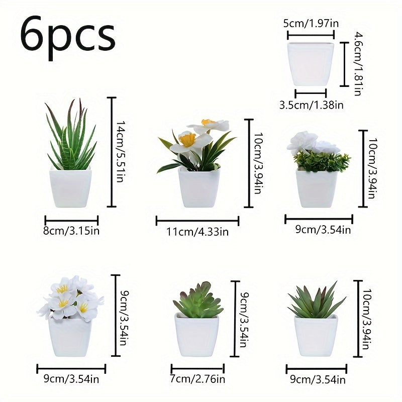 Set of 6 mini artificial potted succulent plants for home and office decor