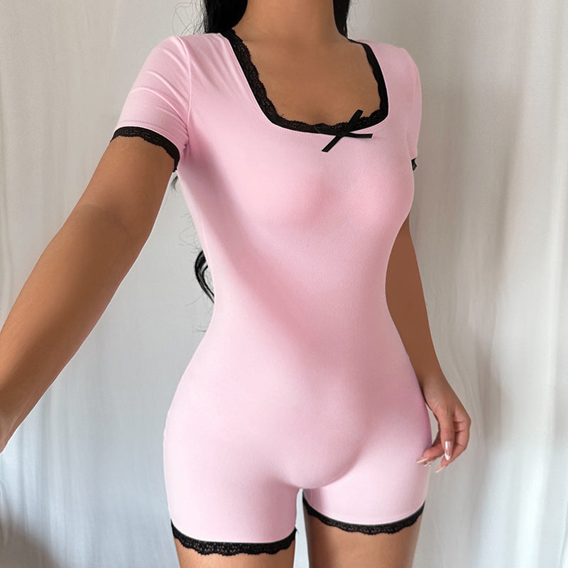 Color-Block Lace Bodycon Jumpsuit for Women