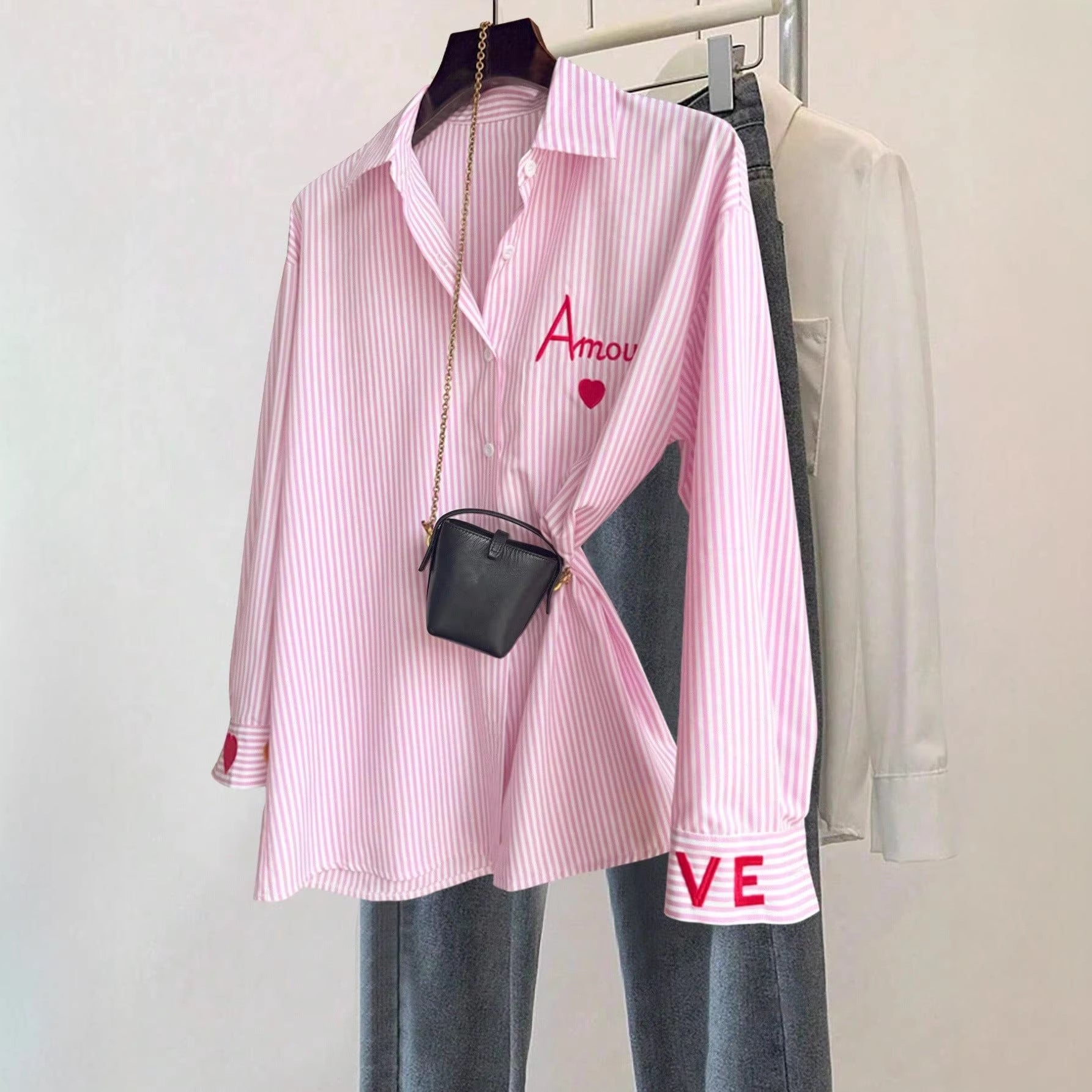 Womens Fashion Casual Embroidered Long-Sleeve Shirt