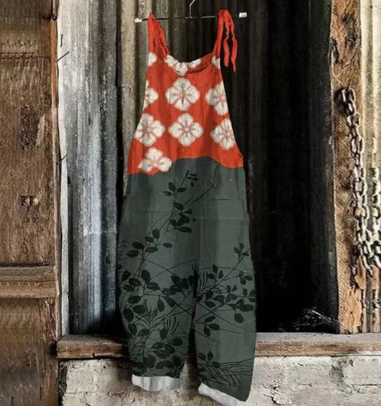 Women's 3D Printed Casual Straight-Leg Jumpsuit Pants